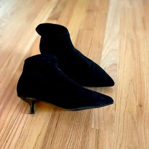 Faux Suede Black Heeled Pointed Toe Ankle Boots Booties